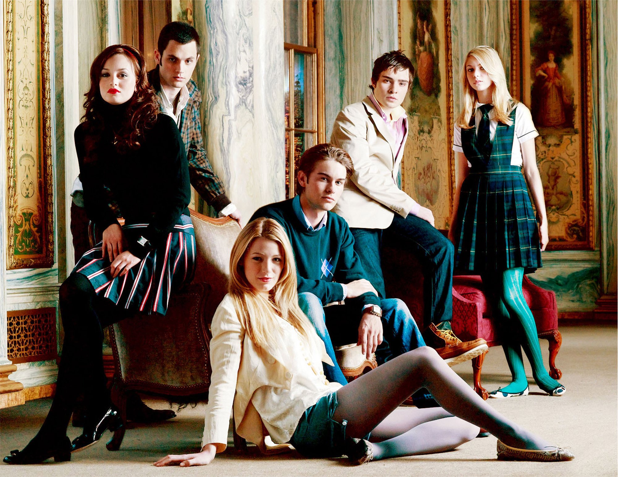 Gossip Girl cast, Penn Badgley, Ed Westwick, Taylor Momsen, Leighton Meester, Chace Crawford, Blake Lively